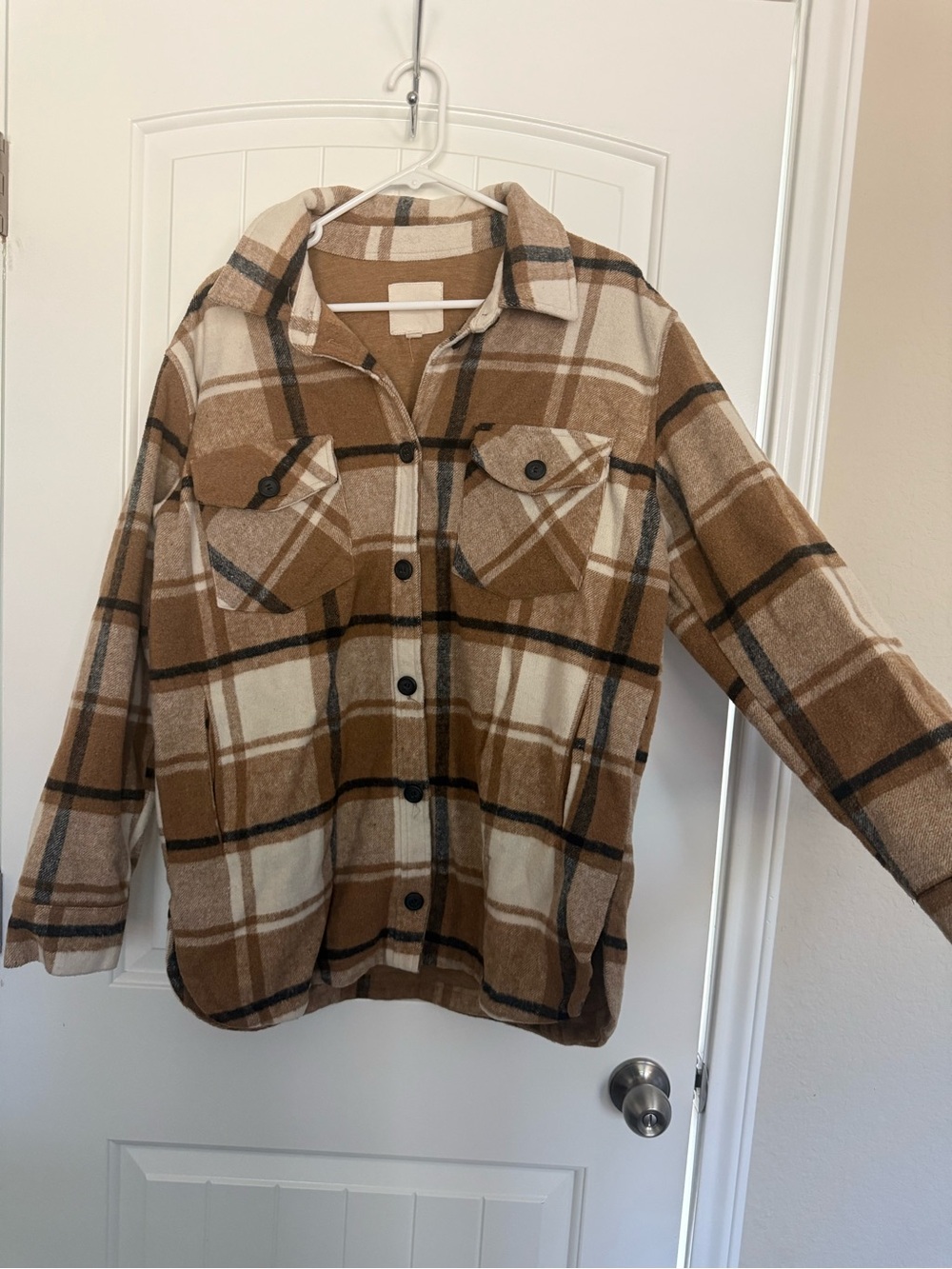 Thread & Supply Brown and Cream Plaid Shirt Jacket